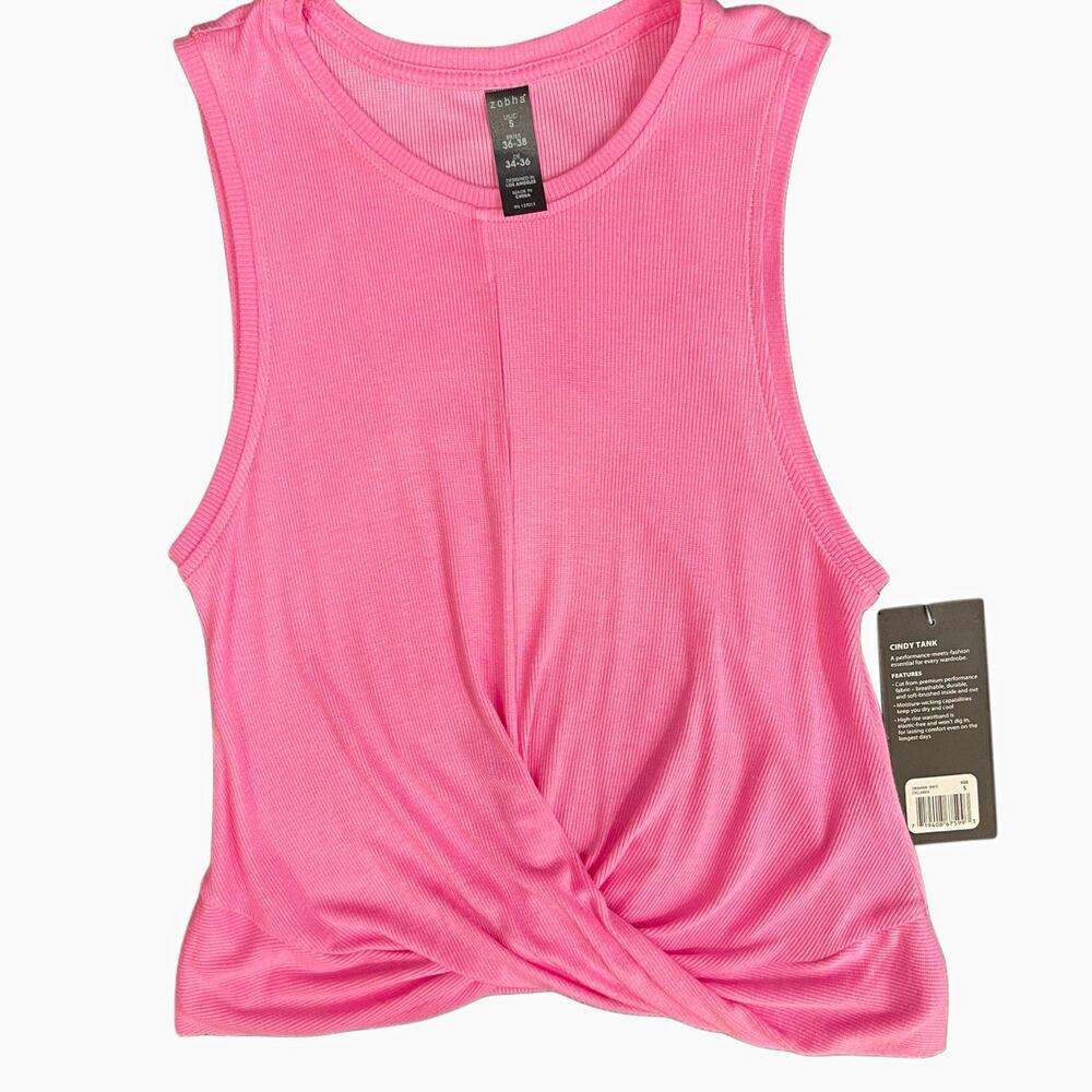 NWT Zobha Cindy Tank Twist Front Ribbed Knit Moisture Wicking Pink S Women